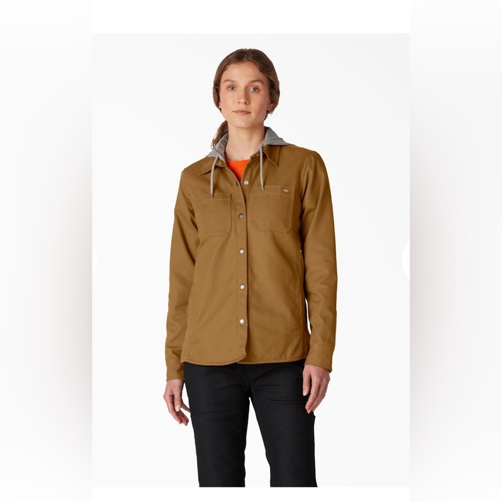 Dickie’s Women Dick Hooded Shirt Jacket Brown Duck Size Small